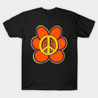 Peace sign hippie vintage retro 60s 70s orange flower T-Shirt